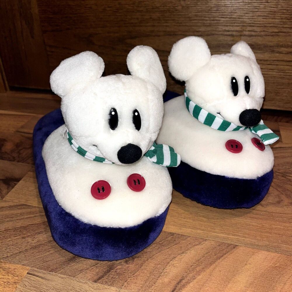 Disney Plush Christmas Slippers Vintage Mickey Mouse Purple White size L 9-10